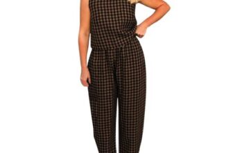 Womens Plaid 2-Piece Loungewear: Tank Top and Baggy Pants