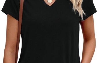 Womens Tops V Neck Casual T-Shirt Short Sleeve Plain Color Summer Tunic Tops Basic Tee