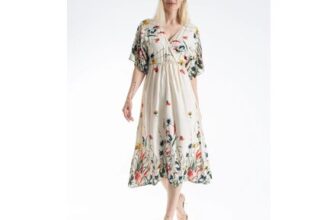 Womens Viscose Floral Print v Neck Short Sleeve Midi Dress