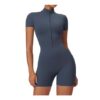 Womens Zip-up Short-Sleeve Workout Jumpsuit, Dark Blue XS