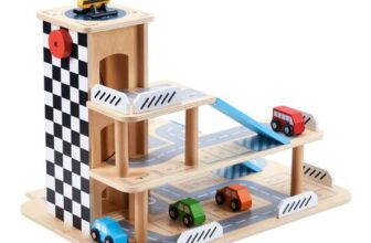 Wooden Car Garage with Wooden Car and City Accessories (3 Years)