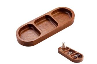 Wooden Vanity Tray, Retro 3-Compartment Organizer for Jewelry