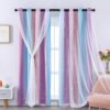 XiDi Rainbow Curtains for Bedroom Stars Decoration Thermal Insulated Net Blue Curtains with Rings for Kids Girls Bedroom Window Treatment 52×63 Inch 2Pcs
