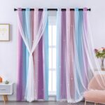 XiDi Rainbow Curtains for Bedroom Stars Decoration Thermal Insulated Net Blue Curtains with Rings for Kids Girls Bedroom Window Treatment 52×63 Inch 2Pcs