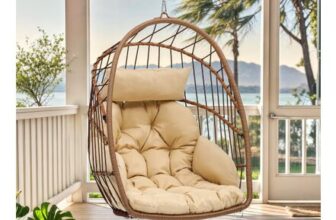 YITAHOME Rattan Swing Chair – Hanging Cushioned Egg Chair in Brown (72cm) Ft.