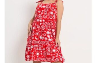 YOURS Curve Red Mixed Print Linen Smock Dress