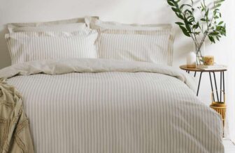 Yard Hebden 100% Cotton Stripe Duvet Cover Set – Reversible Striped Bedding (Natural, King Size)
