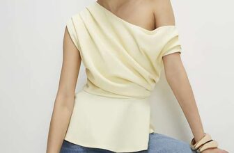 Yellow One Shoulder Drape Peplum Top
