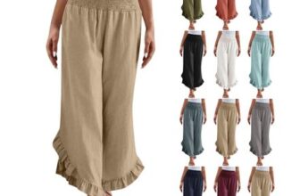 Yolimok Cropped Wide Leg Linen Trousers, High Waist, Khaki