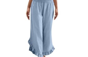 Yolimok Womens Elasticated Linen Cropped Trousers Sky Blue