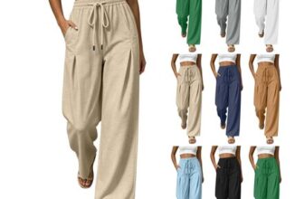 Yolimok Womens Linen Wide-Leg Palazzo Pants, High-Waisted, Beige