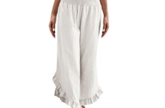 Yolimok Womens White High-Waisted Linen Wide-Leg Trousers