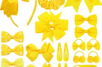 Yueshop 50Pcs Yellow School Hair Accessories Kit, Bow Cips Ponytail Holder Elastics Headband Ties Baby Barrettes for Girls Christmas Birthday Gift