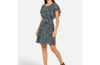 Yumi Blue Ditsy Print Floral Skater Dress
