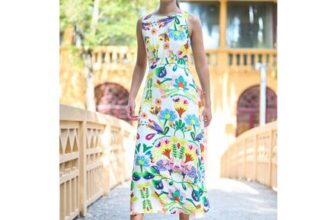 Yumi Multicolour Abstract Flower Maxi Dress with Tie Back