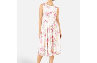 Yumi White Delicate Floral Midi Skater Dress