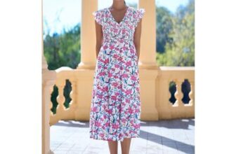Yumi White Viscose Floral Ruched Waist Midi Dress