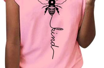 Yuson Girl Women Summer Bee Kind Letter Print T-Shirt Ladies Bee Graphic Shirts Tee Round O Crew Neck Short Sleeve Tshirts Tank Tops Tee Loose Casual Shirts Tops