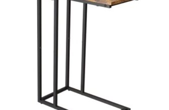 Yusong C-Shaped End Table, Slim Sofa Side Table, Rustic Brown/Black