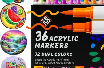 ZENO Acrylic Paint Markers for Rocks 72 Colors Dual Tone Acrylic Markers Set, 36 Dual-Color Brush Tip Markers, Water-Based Acrylic Paint Pens for Coloring, Crafts, Wood, Glass, Fabric, Art Supplies