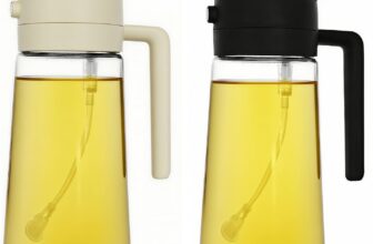 ZHIYE 2 Pack Oil Spray Bottle for Cooking, 500ML 2 in 1 Olive Oil Dispenser Sprayer for Kitchen Premium Clear Glass Pots for Cooking, Air Fryer, BBQ, Salad, BeigeBlack
