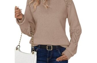 Zeagoo Womens Winter Ribbed Knit Jumper, Long Sleeve, Khaki, M
