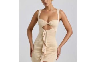 Zivanka Slinky Jersey Cut-out Ruffle-Trim Mini Dress in Buttercream
