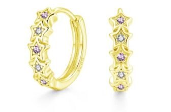 Zolkamery Sterling Silver 16mm Hoop Earrings with Purple Cubic Zirconia