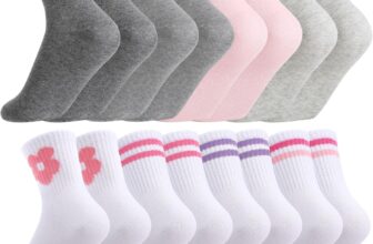 Zuimei 10 Pairs Girls Socks Kids Cotton School Sports Socks with Hearts Stripe, Junior Crew Athletic Sock, Breathable Casual Stretchy Sock for Girls and Boys