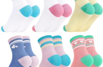 Zuimei 6 Pairs Kids Socks Cotton School Sports Socks Girls Sports Socks Crew Athletic Sock with Retro Stripes Hearts, Casual Stretchy Sock for Girls and Boys 3-12 Years