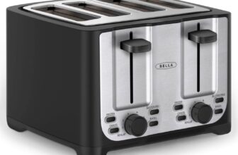 bella 4 Slice Toaster with Auto Shut Off, Extra Wide Slots & Removable Crumb Tray, Cancel, Defrost & Reheat Function, Toast Bread, Bagel & Waffle, BPA Free, Stainless Steel & Black