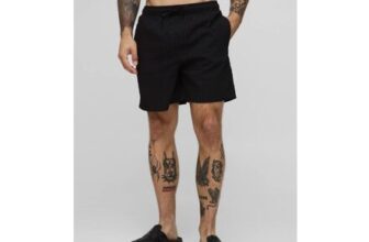 boohooMAN mid Length Seersucker Check Swim Short
