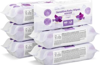 by Amazon Sensitive Baby Wipes, Unscented, 360 Wipes, 6 Pack of 60, Plant-Based Wipes Without Plastic