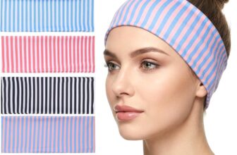 cobee 6PCS Stretchy Striped Headbands for Women, Elastic Wide Headbands Non Slip Polyester Hairbands Hair Wraps Hair Bands for Yoga Workout Hairs Accessories