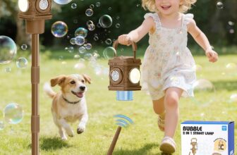 deAO 2-in-1 Bubble Machine Outdoor Lamp, Brown Donut Style with Mega Bubbles & Gentle Light, Portable Lantern with Carry Handle, Sensory Toy for Kids 3, Ideal for Garden Camping Party Evening Play