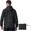 donhobo Mens Waterproof Jacket,Waterproof Rain Jackets Windbreaker Packable Hood Reflective Lightweight Quick Dry Raincoat with Zipper Pockets for Outdoor Cycling Traveling