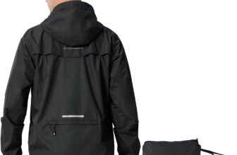 donhobo Mens Waterproof Jacket,Waterproof Rain Jackets Windbreaker Packable Hood Reflective Lightweight Quick Dry Raincoat with Zipper Pockets for Outdoor Cycling Traveling