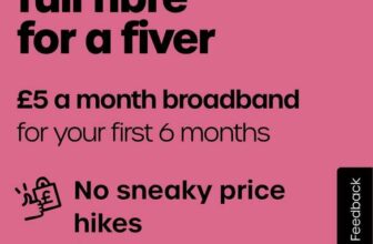 giffgaff Full Fibre Broadband – 1st 6mths £5pm Thereafter Full Price 24m Contract NO Price Rise (200mbps £480 / 500mbps £534 / 900mbps £606)