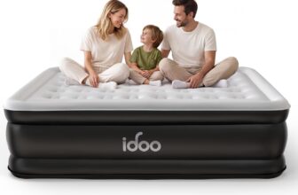 iDOO Inflatable Air Mattress, King Size Airbed with Built-in Pump, Double Blow Up Mattress in 3 Mins Fast Inflation, Upgraded Flocked Surface Comfort Air Bed for Home&Camping Use -203x152x46cm