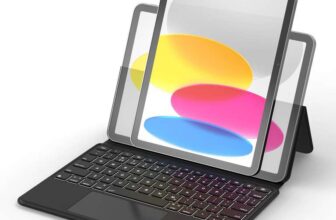 iPad 10th/11th Gen Bluetooth Keyboard Case with Backlit UK Layout & Trackpad, Horizontal/Vertical Use – Black