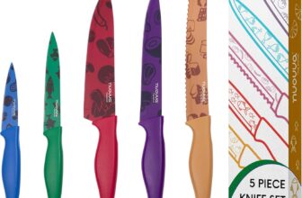nuovva Professional Kitchen Knife Set 5pcs Colour Pattern Kitchen Knives Stainless Steel Granite Non Stick Blades Chefs, Filleting, Bread, Paring and Utility Knives