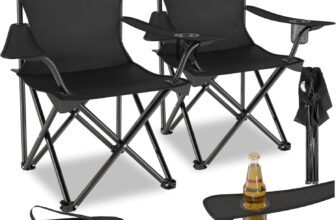 tectake Set of 2 Foldable Camping Chairs, Portable & Lightweight with Cup Holder, Carry Bag & Durable Polyester Fabric, Easy-Care Folding Chair Set for Camping, Beach, Fishing, Festival – Black