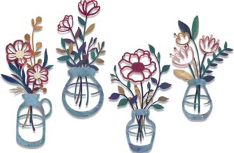 twinklemon 4 Pcs Colorful Metal Flowers Wall Art Decoration, Minimalist Line Vase Hanging Wall Decor, Floral Artwork Sculptures Decor for Bedroom Living Room Bathroom Kitchen Home Hallway Stairs