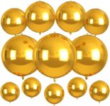 12-Pack Iridescent Round Foil Balloons Bundle, 22 15 10 4D Clear Party Balloons, Holographic Chrome Balloons for Birthday Wedding Party Decorations (Gold)
