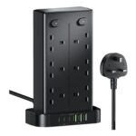 12 Way Plug Socket Tower with 3 USB C & 3 USB A, Overload Protection Extension