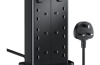 12 Way Plug Socket Tower with 3 USB C & 3 USB A, Overload Protection Extension