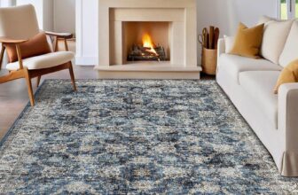 120×170 cm Machine Washable Rugs, Low-Pile Oriental Carpet Bedroom, Vintage Distressed Area Rug Living Room, Non-Slip Traditional Carpets for Dining Room Home Office, Blue