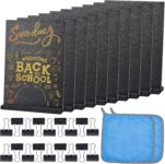 18 Pcs Mini Chalkboard Easel Sign Set,15×21.5cm Wooden Writing Board with Clamp and Cleaning Cloth,Mini Chalkboard Signs with Base Stands for Wedding, Restaurant, Party, Black