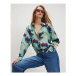 1Blue Floral Long Sleeve Blouse
