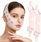 2 PCS V Line Face Lifting Mask, Reusable Chin Strap for Sleeping, Adjustable Facial Contouring Strap for Women & Men, Double Chin Reducer for Women